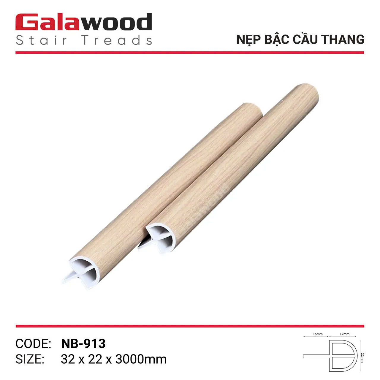 Nẹp Bậc Cầu Thang Nhựa Giả Gỗ Galawood NB-913